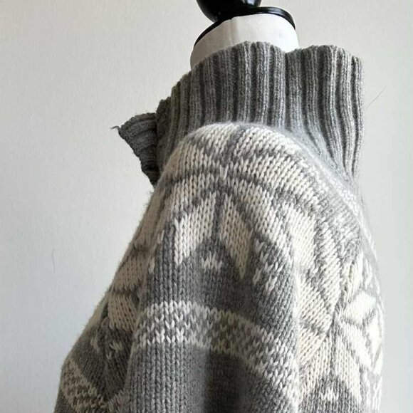 Soaked in Luxury Grey Fair Isle Wool-Blend Button Poncho, Ribbed Collar – US M - Picture 9 of 12